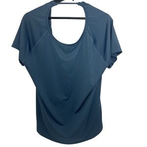 Under Armour HeatGear T-Shirt Womens Large Blue Open Back Loose Fit Short Sleeve